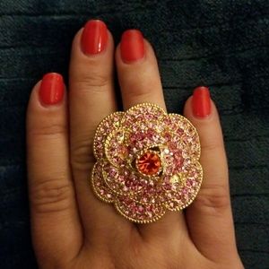 Pink and gold flower ring